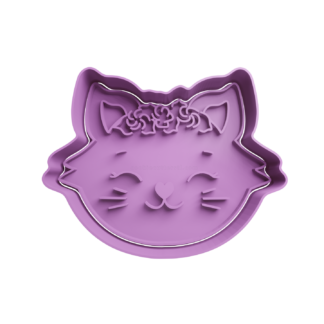 Gato Cabeza con Flores Cortador de Galletas