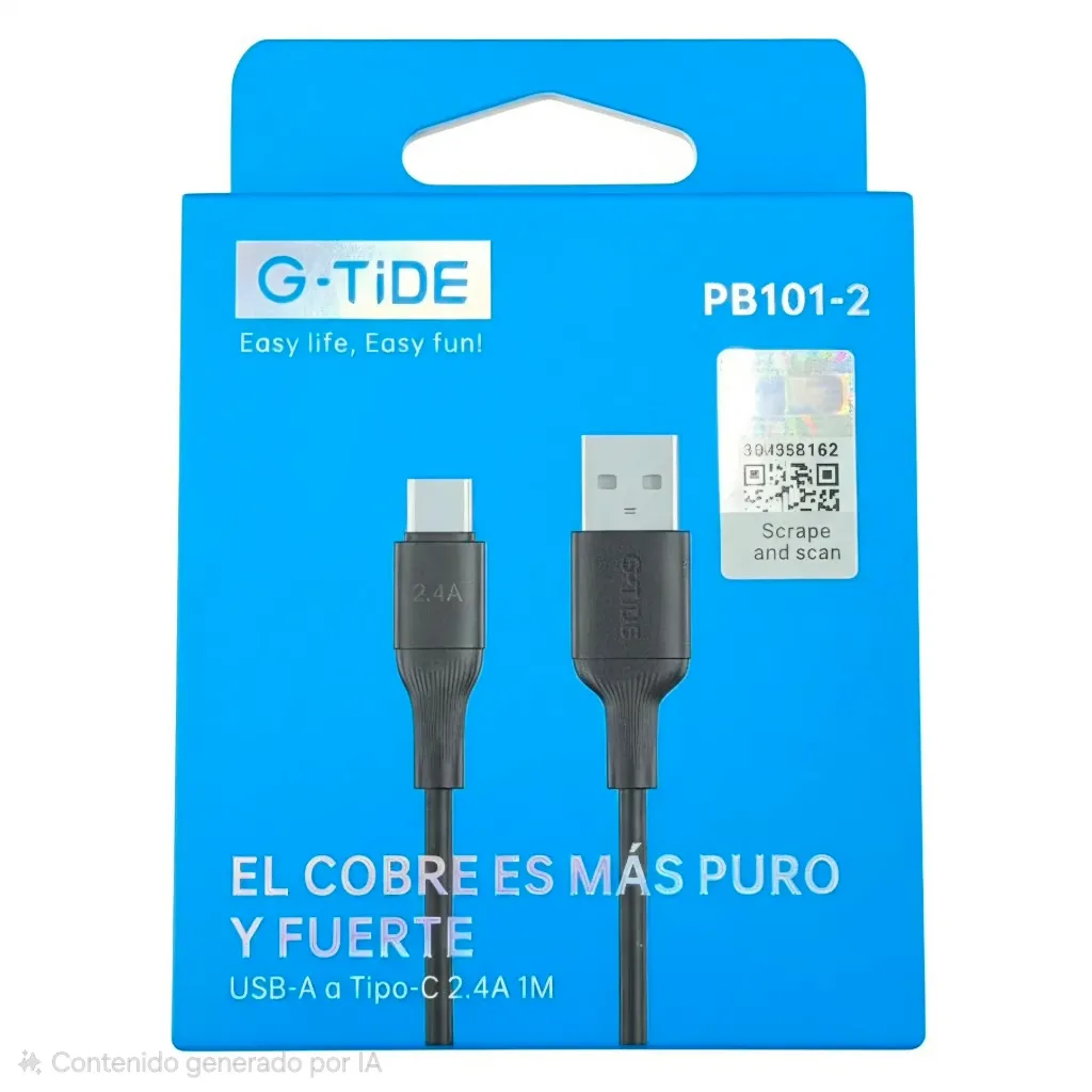 [GT-101-2-NEGRO] CABLE USB A TIPO C (PW101-2) (NEGRO)