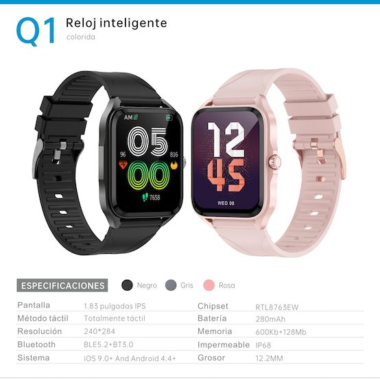 [GT-Q1-ROSA-DORADO] Smartwatch Q1 (ROSA DORADO)